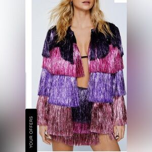 Nastygal Metallic Fringe Open Front Jacket